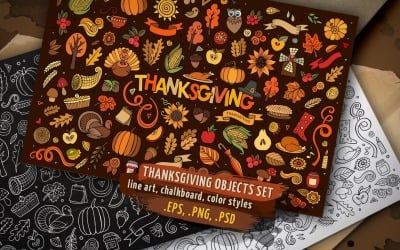 Thanksgiving Objecten &amp;amp; Elementen Set - Vector Afbeelding