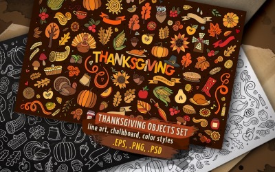 Thanksgiving Objects &amp; Elements Set - Vector Image