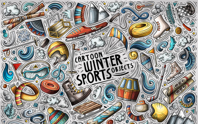 Ensemble d&amp;#39;objets de dessin animé de sports d&amp;#39;hiver - Image vectorielle
