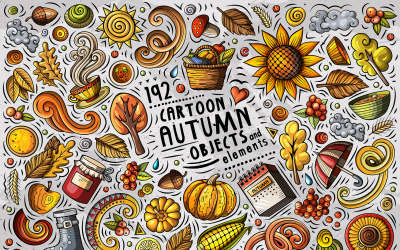 Autumn Cartoon Doodle Objects Set - Vector Image