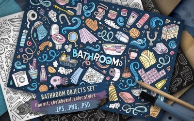Bathroom Objects &amp; Elements Set - Vector Image