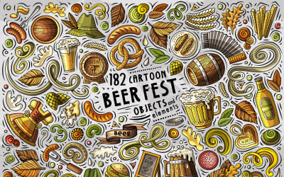 Bierfest-Karikatur-Kritzeleien-Objekt-Satz - Vektorbild