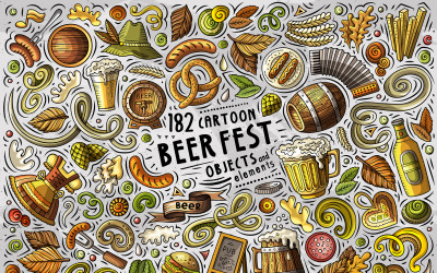 Conjunto de objetos de Doodle de dibujos animados de Beer Fest - Imagen vectorial
