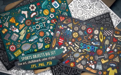 Conjunto grande de objetos e elementos esportivos - imagem vetorial