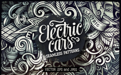 Elektrikli arabalar grafik Dikişsiz desen doodles