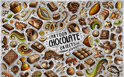 Ensemble d&amp;#39;objets de dessin animé au chocolat Doodle - Image vectorielle