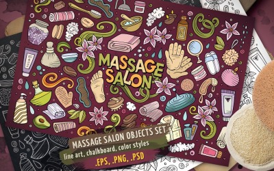 Ensemble d&amp;#39;objets et d&amp;#39;éléments de massage - Image vectorielle