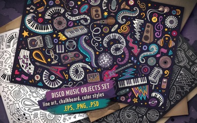 ♬ Ensemble d&amp;#39;objets et d&amp;#39;éléments de musique disco - Image vectorielle