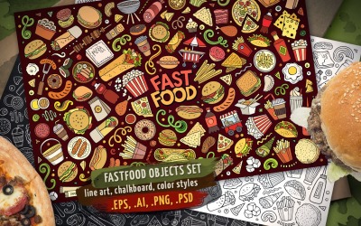 Fast Food Objects &amp; Elements Set - Vector Image