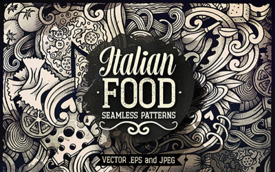 Grafica di cibo italiano Doodles Seamless Pattern