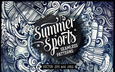 Grafica di sport acquatici estivi Doodles Seamless Pattern