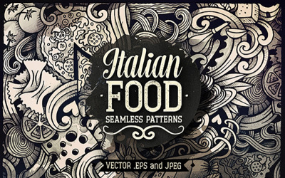 Gráficos de comida italiana garabatos de patrones sin fisuras