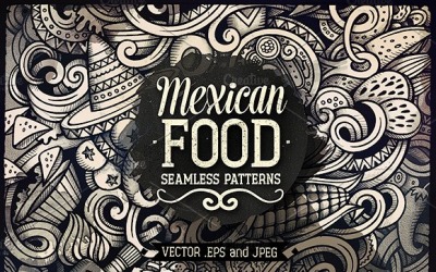 Gráficos de comida mexicana garabatos de patrones sin fisuras