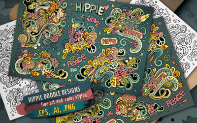 Hippie Doodles Designs Set - mall för företagsidentitet