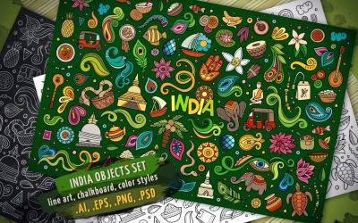 India Objects &amp; Elements Set - Vector Image
