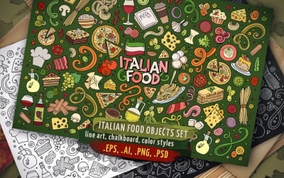 Italian Food Objects &amp; Symbols Set - Vector Image