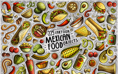 Mexicaans Eten Cartoon Doodle Objecten - Vector Afbeelding
