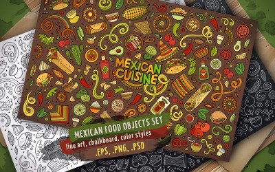 Mexican Food Objects &amp; Elements Set - Vector Image