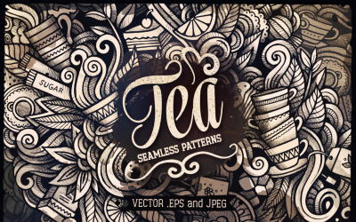 Modello senza cuciture di scarabocchi di grafica del tè