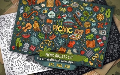 Picnic Objects &amp; Elements Set - Vector Image