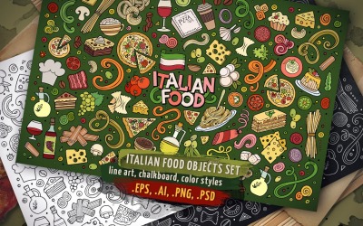 Set di oggetti e simboli di cibo italiano - immagine vettoriale