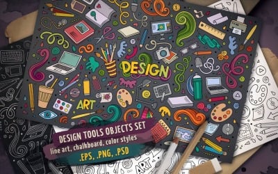 Set di oggetti ed elementi di strumenti di design - immagine vettoriale