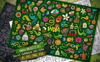Set di oggetti ed elementi India - immagine vettoriale