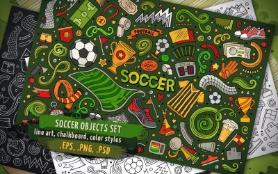 Soccer Objects &amp; Elements Set - Vector Image