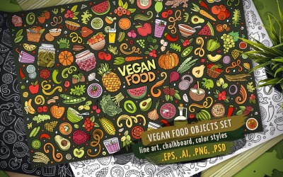 Vegan Food Objects &amp; Elements Set - Vector Image