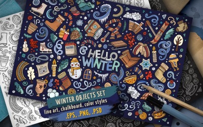 Winter Objects &amp; Elements Set - Vector Image