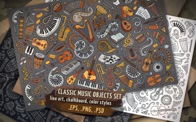 ♬ Classic Music Objects &amp; Elements Set - Vector Image
