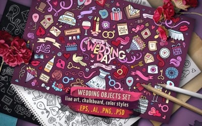 ♥ Conjunto de objetos e símbolos de casamento - imagem vetorial