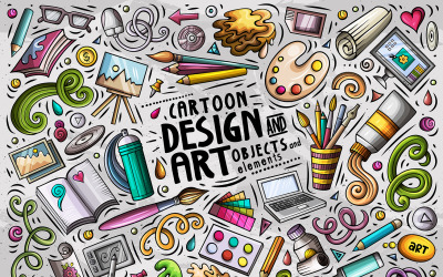 Design &amp;amp; Art Cartoon Doodle Oggetti Set - Immagine Vettoriale