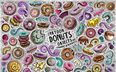 Ensemble d&amp;#39;objets Donuts Cartoon Doodle - Image vectorielle