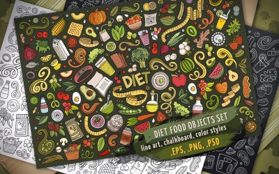 Ensemble d&amp;#39;objets et d&amp;#39;éléments alimentaires diététiques - Image vectorielle