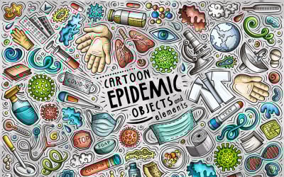 Epidemic Cartoon Doodle Objects Set - Vektorbild