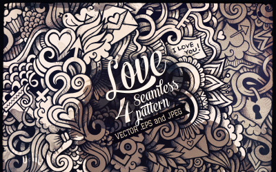 ♥ Modèle sans couture de doodles graphiques d&amp;#39;amour