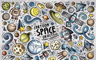 Space Cartoon Doodle Objects Set - Vector Image