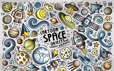 Space Cartoon Doodle Objects Set - Vektorbild