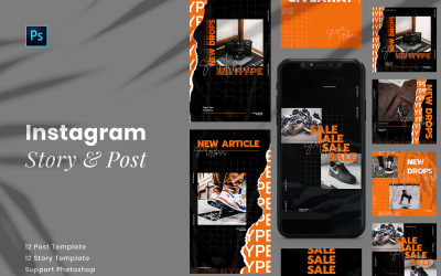 Sosyal Medya için Kentsel Neon Instagram Paketi Şablonu