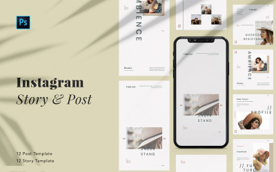 Modèle de médias sociaux PSD de post et d&amp;#39;histoires Instagram de beauté minimaliste