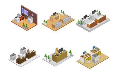 Isometric Office Room Set - Vector Image