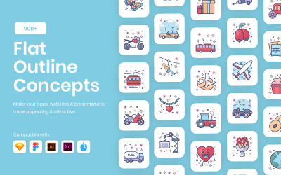 Düz anahat kavramları Icon Set