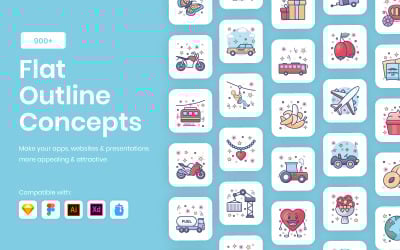 Flache Umrisskonzepte Icon Set