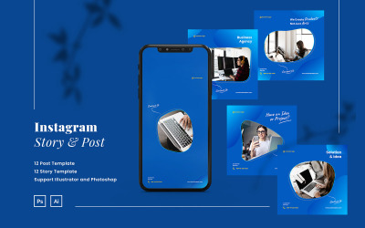 Modern Business Instagram Post &amp; Story Template for Social Media