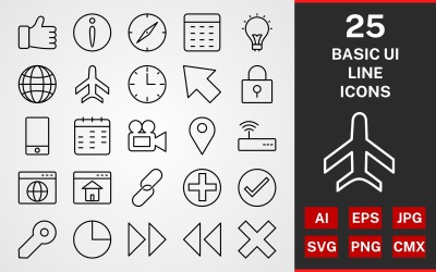 25 BASIC UI LINE PACK Ikonuppsättning