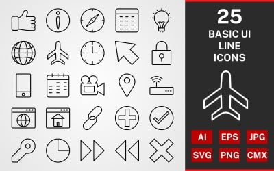 25 Conjunto de iconos de PAQUETE DE LÍNEA DE UI BÁSICO