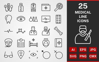 25 MEDICINSKT LINJEPACKNING Ikonuppsättning