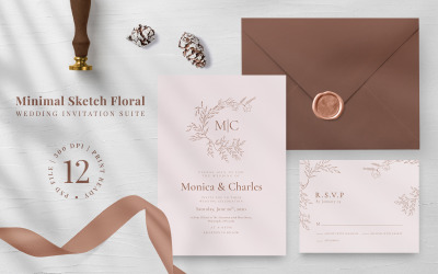 Minimal Sketch Floral Wedding Invitation Suite - Corporate Identity Template