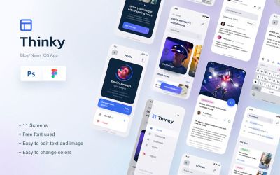 Thinky - Blog News iOS App Design Figma & PSD Ui̇ Öğeleri #110848